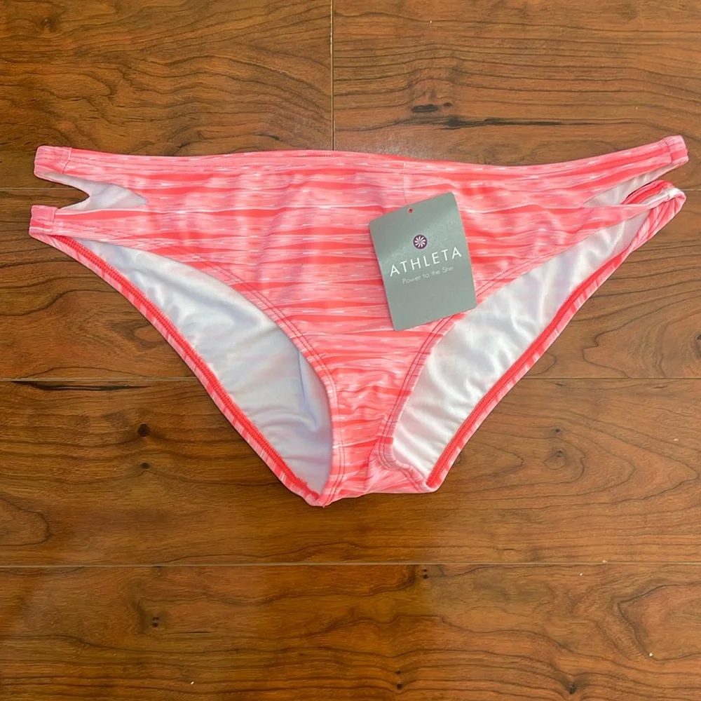 COPY - NWT Athleta Pink and White Ariel Cut Out Emor Swimsuit Bikini Bottoms